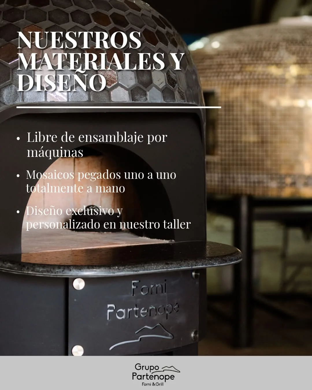 Detalle de mosaicos colocados artesanalmente en horno Partenope